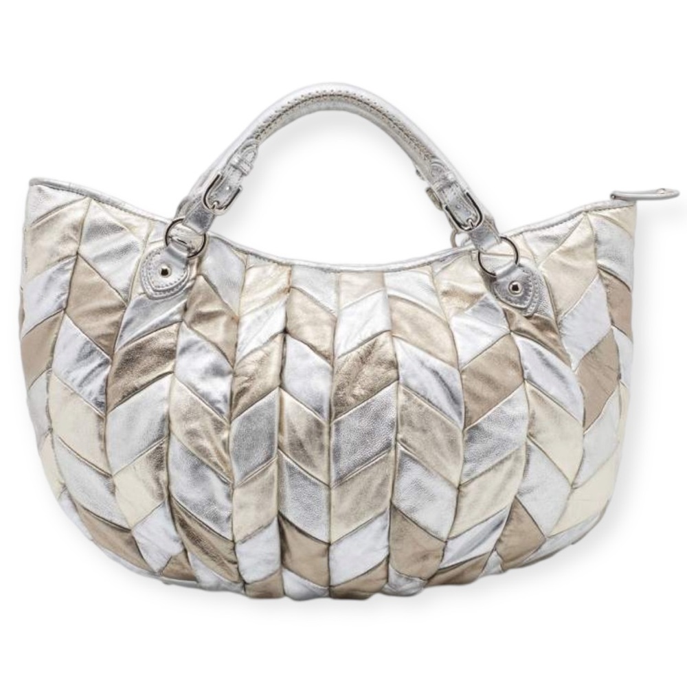 MIU MIU Metallic Silver & Gold Harlequin Leather Tote
